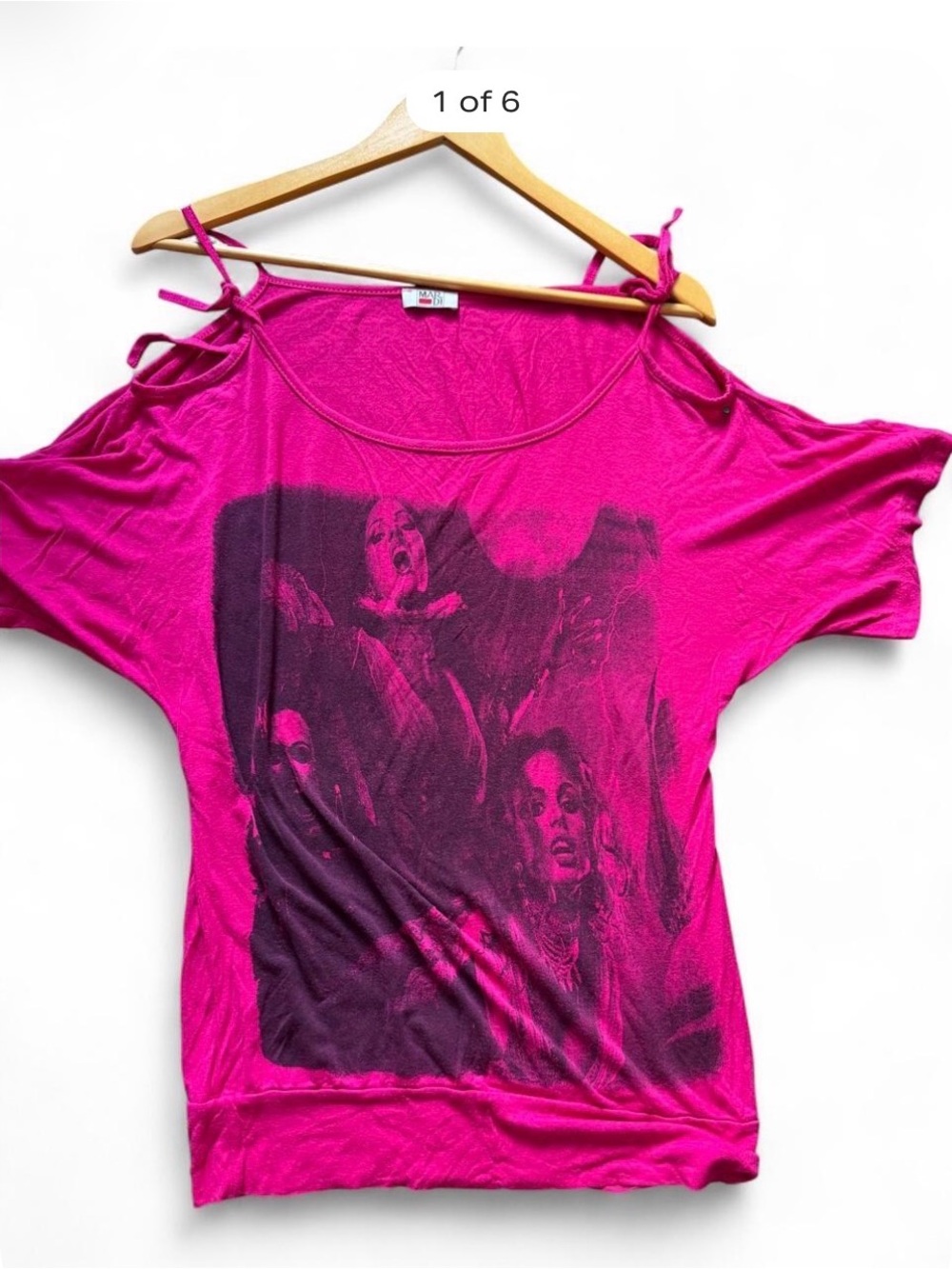 Pink Euro Brand Open Shoulder Tie Strap Femme Fatale Vintage Goth top Vampire